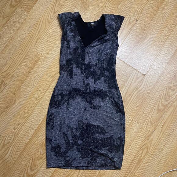 ABS Sparkly Bodycon Mini Party Dress Size Medium Shoulder Pads - Picture 5 of 6